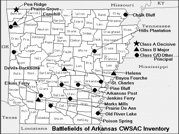Map of Major battles in Arkansas