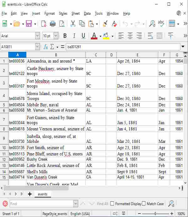 Screen Shot of 1800 Days Index to Battles in the Civil War